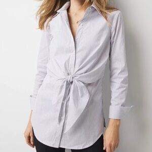 White House Black Market tie front tunic, white/black French cuffs - size 4